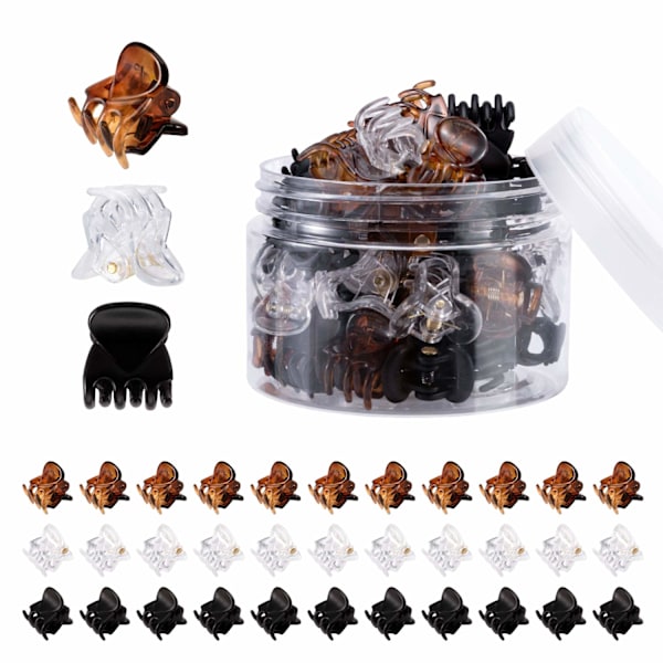 36 st hållbara mini-hårklämmor, utmärkta för att designa barn- och vuxenhår, dekoration av bullar, fästa lugg, starkt grepp, multifunktionsklämmor. Black+Clear+Brown