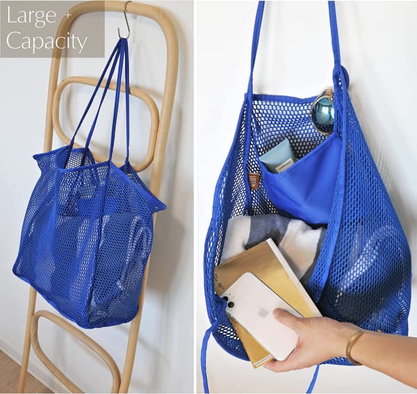 AVEKI Mesh Strand Tote Dame Skuldertaske, Klein Blå