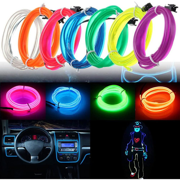 Auton sisätilojen LED-nauhavalot, USB-neonvalo, vilkkuva elektroluminesenssijohtovalo 6 mm:n ompelureunalla, tunnelmavalaistus (5 m/16,5 jalkaa, sininen)