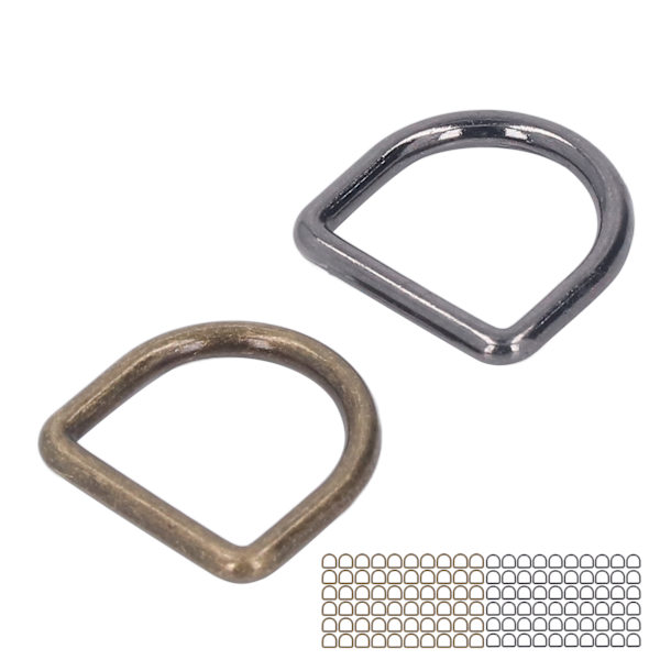 120 stk. Metal D-ringe Bronze og Sølv Sort Glans Rustfrit Metal Små D-ringe til Tøj Rygsæk Bælte