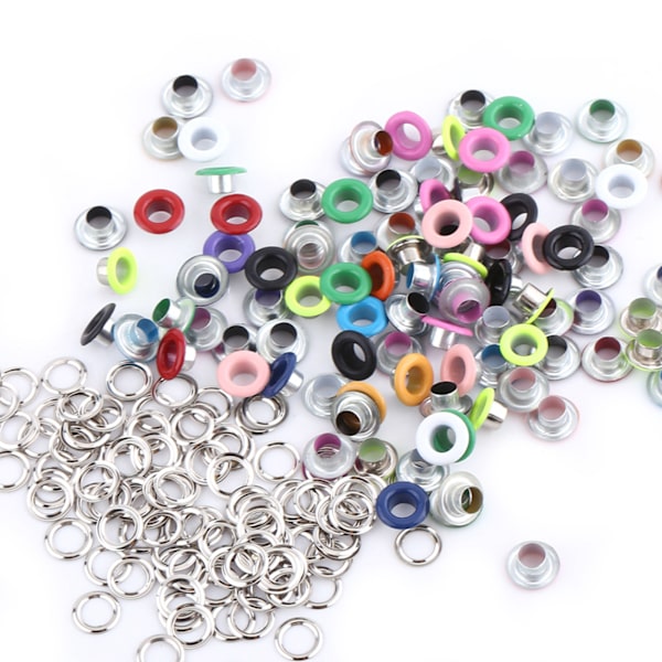 100 set 5mm metalliska scrapbooking-öljetter spänne läderhantverk klädtillbehör (blandad färg)