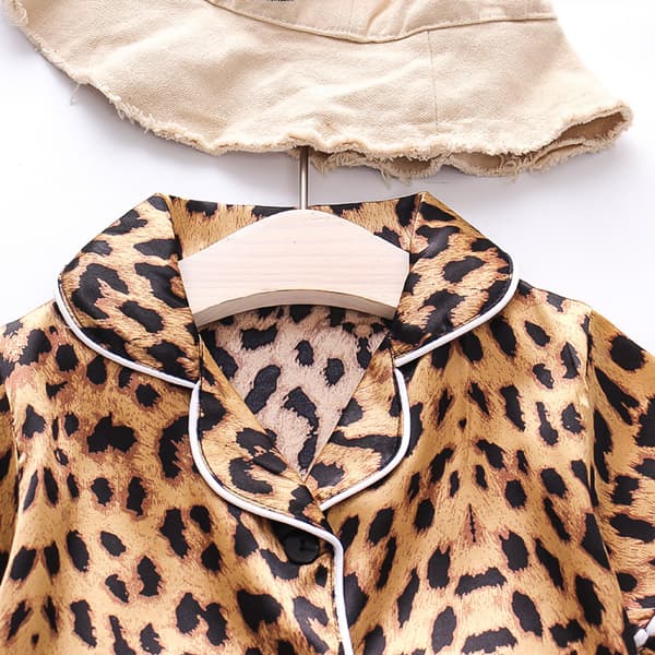 Liten pojke flicka sommar pyjamas set tecknad leopard tryck, L