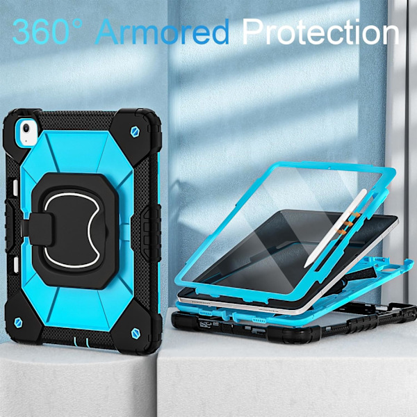 iPad Air 13 tommer deksel M3/M2 2025/2024 med pennholder/skjermbeskytter/360° roterende stativ, militærgrad Sh0ckproof deksel for iP Black Blue iPad Air13 2024