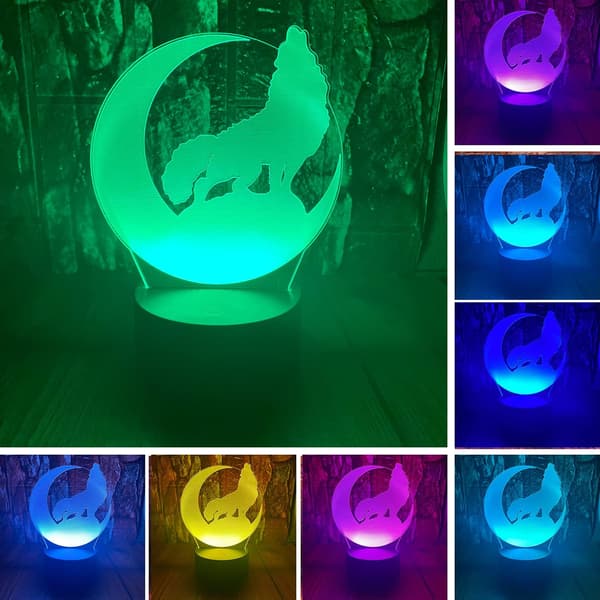 Wolf 3D LED Optisk Illusion Soveværelse Dekoration Bordlampe m