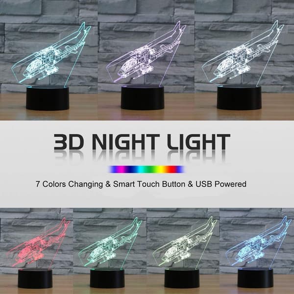 Helikopter Natlampe 3D Illusion Lampe LED Fighter Natlampe