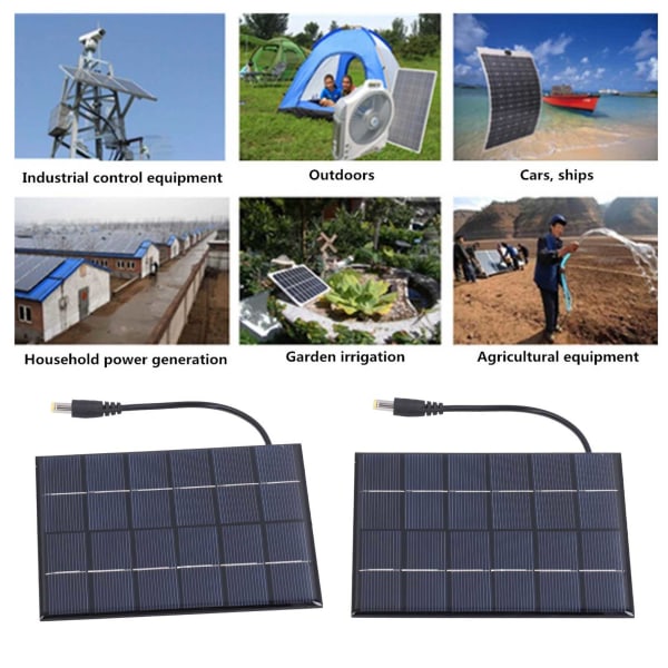 2 st 2W solpaneler Hög omvandlingseffektivitet DC5521 Utmatning Laddningsbar 3,7V Batteri Solpanel Laddare för Solcellslampa