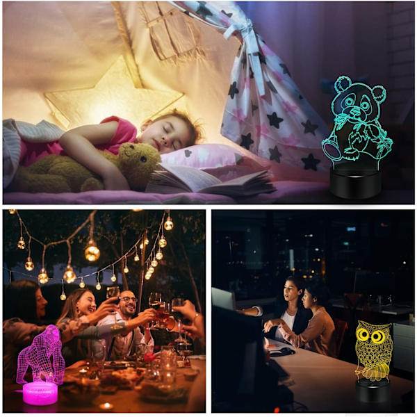 Uggla Gåvor 3D Uggla Lampa, Touch & Fjärrkontroll - 16 Färger Cha