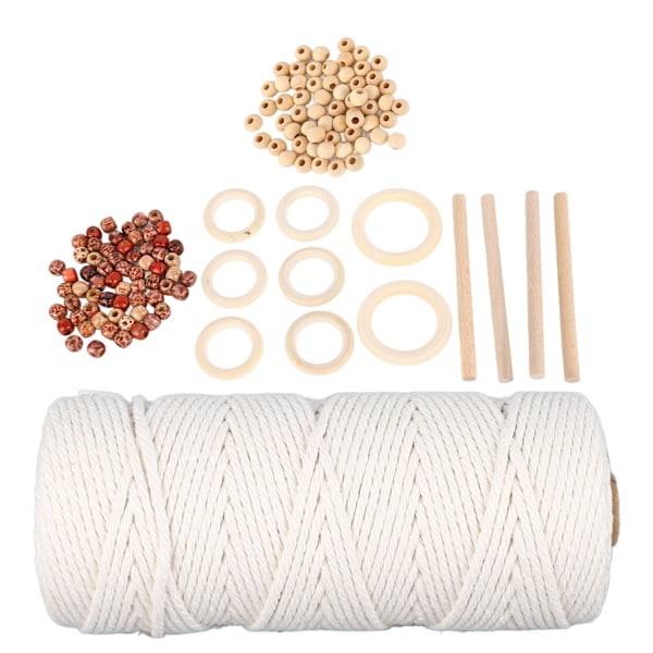 Macramé-kit för nybörjare Bomullsmacramésnöre med träpärlor Träringar Macramé-växtupphängningskit Macramé-tillbehör