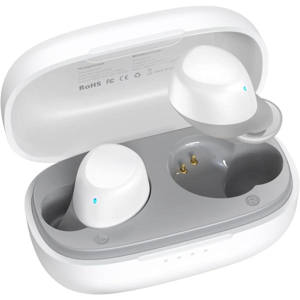 A1 Mini trådlösa öronsnäckor Bluetooth 5.3 i örat Lätta hörlurar Inbyggd mikrofon, IPX5 Vattentät, Upplevelse Premiumljud Långdistansanslutning White