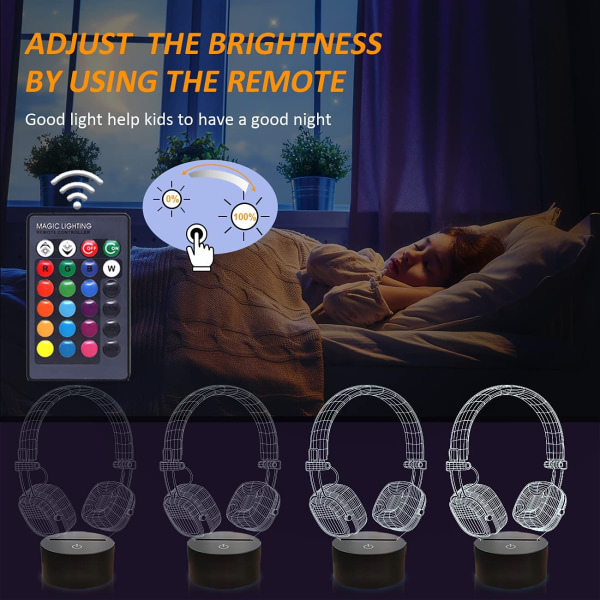 Hörlurar 3D Night Light Illusion Lampa för barn, spelrum