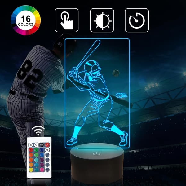 Baseball Lampe til Børn, Attivolife 3D Illusion Optisk Natlampe