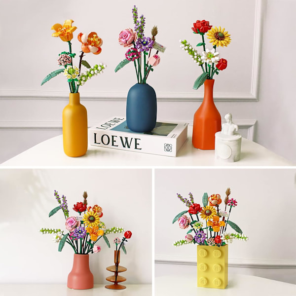 Mini-Lego Blombukett Byggset, Konstgjorda Blommor, DIY Unik Dekoration Hem, 547 Stycken Botanisk Kollektion för Barnpresent