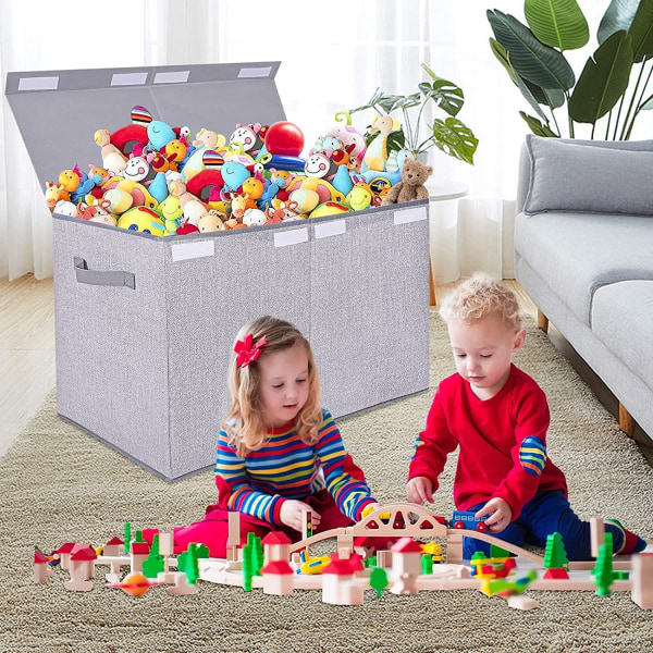 Stor leksakslåda med lock, hopfällbar robust leksaksförvaring