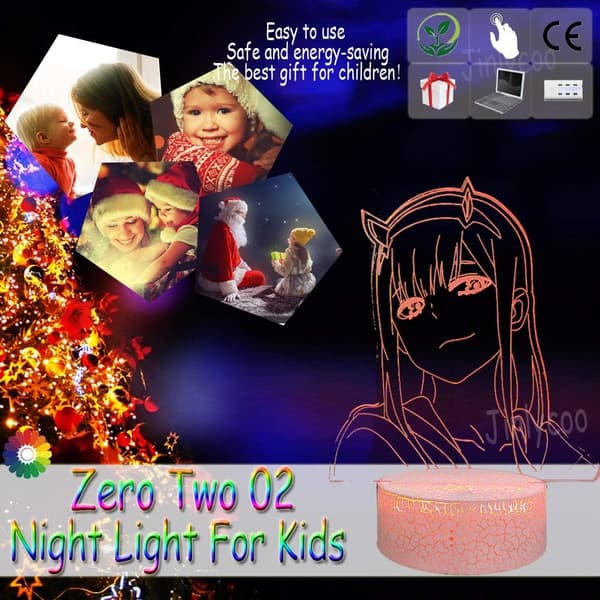 Zero Two 3D Optisk Nattlampe for Barn Japansk Anime Figur