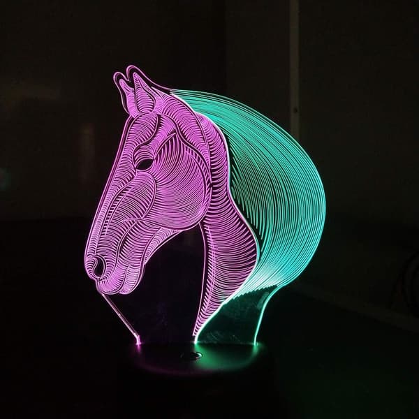 Häst LED 3D Illusion Optisk Nattlampa USB Multi Color La