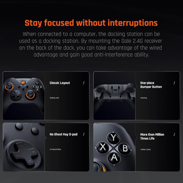 PC-controllere, BIGBIG WON Gale trådløse controllere, bevægelsessigte, Hall-aftrækker, 4 brugerdefinerede knapper, PC-app-spilcontrollere til Switch/PC/iOS/Android Black