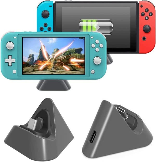 Laderstasjon for Nintendo Switch Lite og Nintendo Switch, bærbar miniladerstasjon ladestasjon