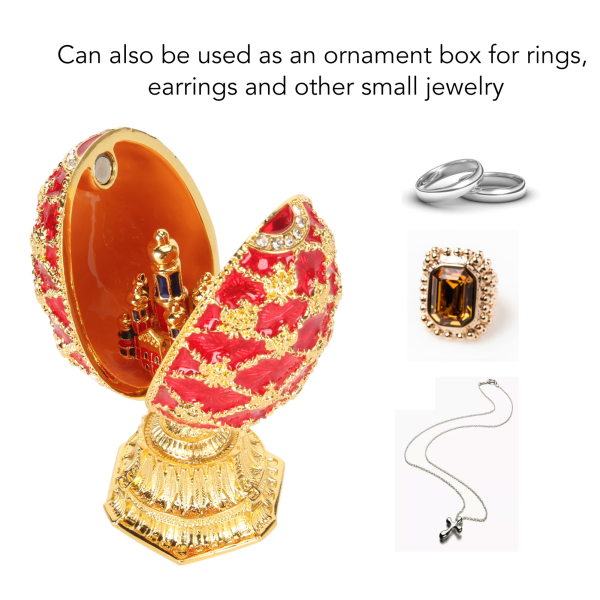 Håndmalet emaljeret Fabergé-stil dekorativ hængslet smykkeskrin til boligindretning Red