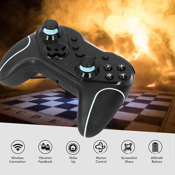 Trådløs controller med seks akser, følsom rocker, programmerbar knap, gamepad til spillekonsol, grøn/sort