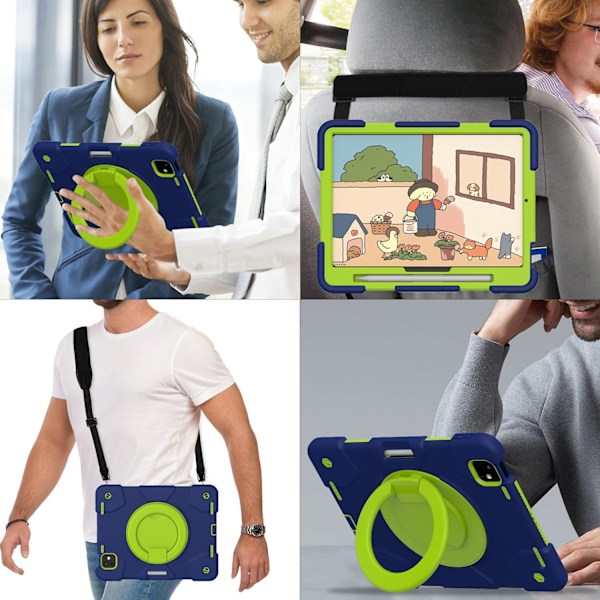 Kotelo iPad Pro 11 tuuman kotelolle 2024 (M4) 5. sukupolvi, kestävä iskunkestävä suojus 360° kääntyvällä kahvalla/jalustalla/kynätelineellä/Sh Navy Green iPad pro11 2024
