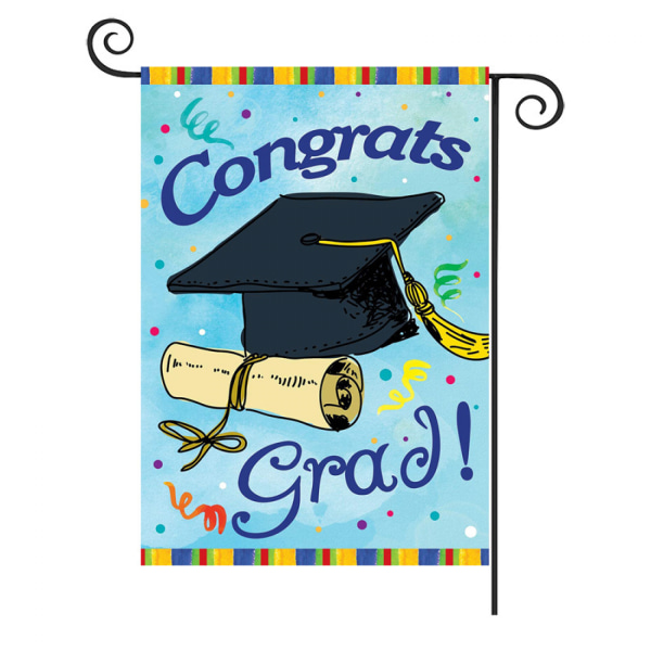 Grattis Grad Graduation Cap Confetti Flag Garden Banner Fira Graduation Season Garden Flags --- Style 3（12.6*17.7 tum）