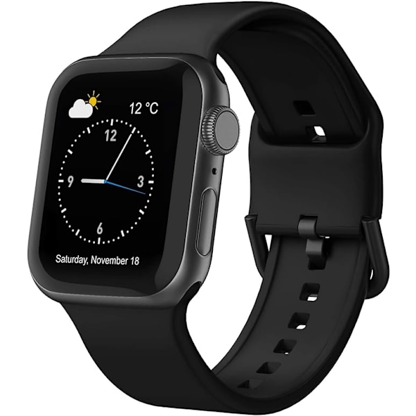 Apple Watch rem med blød silikone Sports Wristband udskiftningsrem, egnet til hele serien af Iwatch (Sort 38 / 40 / 41 mm)