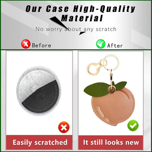 Læder nøgleringholder etui kompatibel med Apple AirTag, sød beskyttende Air Tag cover med nøglering, anti-scratch finder GPS tracker etui til Peach b