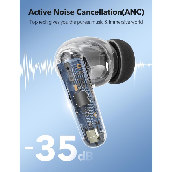 Hybrid ANC trådløse øretelefoner, fordyb dig i fordybende lyd med dyb bas, lang spilletid og 3 Eq-indstillinger, opgrader din lydoplevelse Black