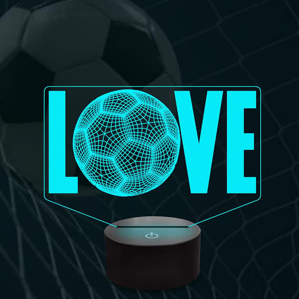 Fodbold 3D Illusionslampe, Elsker Fodbold LED Natlys Touch Ta