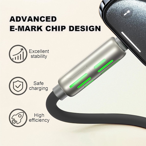 240W 4-i-1 USB-C-kabel, Multiladerkabel med pustelys, PD 5A Multi Rask lading & Datasynkronisering Silikon Kompatibel for iPhone Samsung Laptop Black 1m