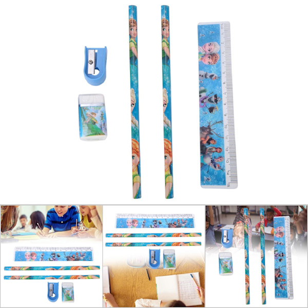 Kombination Stationery Set Cartoon Pennfodral 6-i-1 Kit för Barn Studenter Present (Princess)