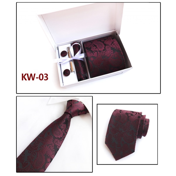 Herrsilke slips och näsduk vävd formell slips manschettknapp S L