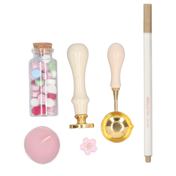 Vaxstämpelset Europeiskt Retro Sakura Mönster DIY Stämpel Handkonto Kuvert Eldfärg Tätningsvax Kit Presentförpackning Dekor