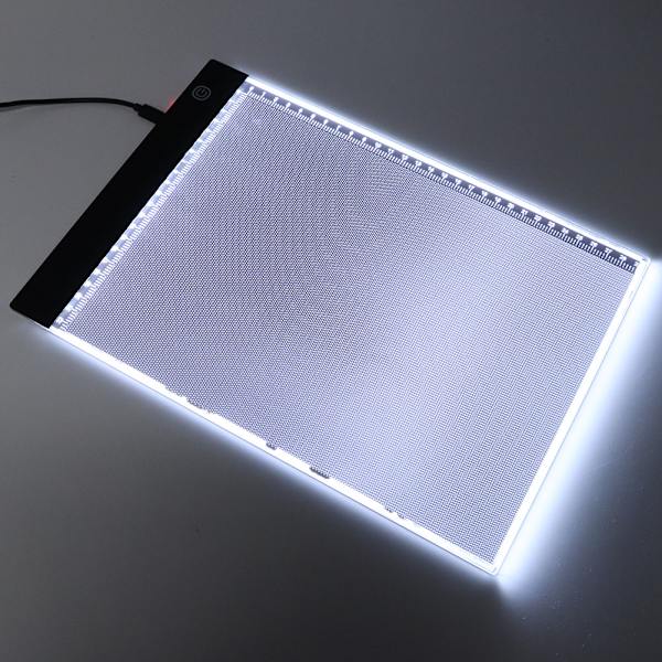 Praktisk A4 LED lysboks sporingsbrett med skala og 1,5 m USB-kabel (tretrinns dimming)