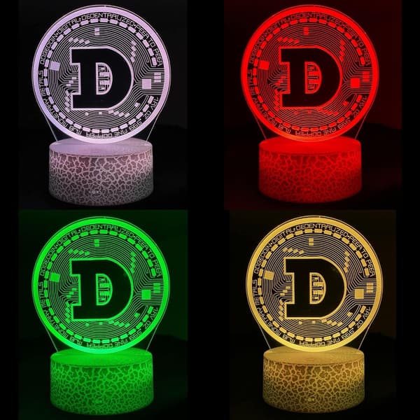 coin 3D LED Natlampe Bitcoin Crypto Måne Revnet Base 7