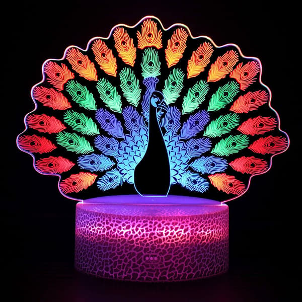 Nattlys for barn, 3D illusjonspåfugllampe
