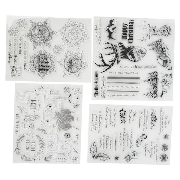 4 stk. gjennomsiktige stempler i TPR-materiale med julemotiv - Gjenbrukbare dekorative verktøy for scrapbooking og DIY-håndverk