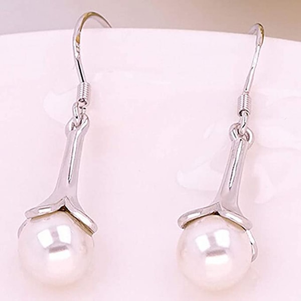 Petunia Faux Moonstone Hook Pendant Earrings , All
