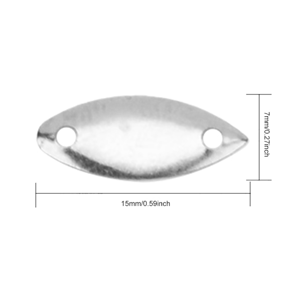 1000 st mässings dubbla hål bete form paljetter bröllop kläder tillbehör (Silver 7x15mm)
