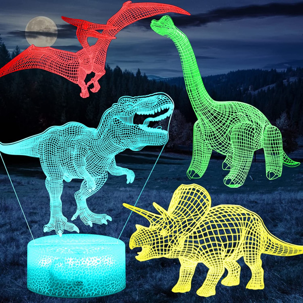 3D Dinosaur Night Light för pojkrum, 4-mönster och timing