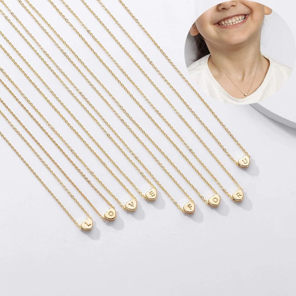 Tiny Heart initiala halsband för kvinnor flickor, 14K guldpläterade