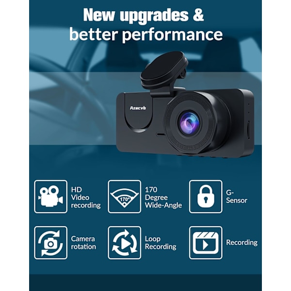 3-kanals dashcam fram och bak inuti, 4K full UHD dashkamera för bilar med gratis 32 GB SD-kort, inbyggd supernattvision, 2,0'' IPS-skärm, WDR, Loo