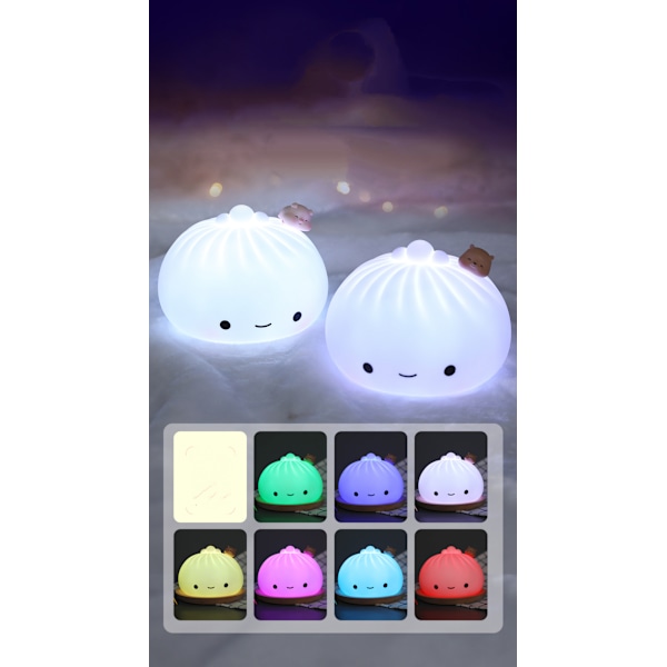 Söt Dumpling-lampa USB-laddningsbar Silikon Squishy Light