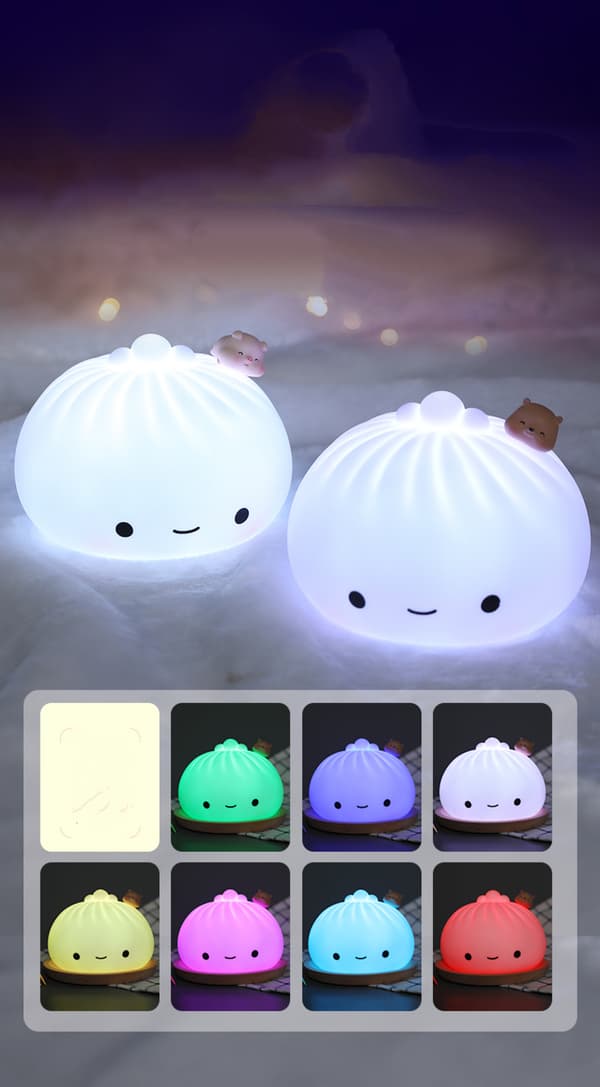 Søt Dumpling Lampe USB Oppladbar Silikon Squishy Lys
