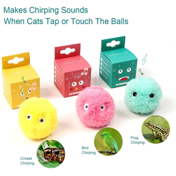 3-pack fluffiga plysch kattboll leksaker, interaktiva kvittrande