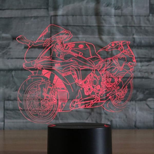 3D Illusion Natlampe Motorcykel 7 Farveskift Touch Swit