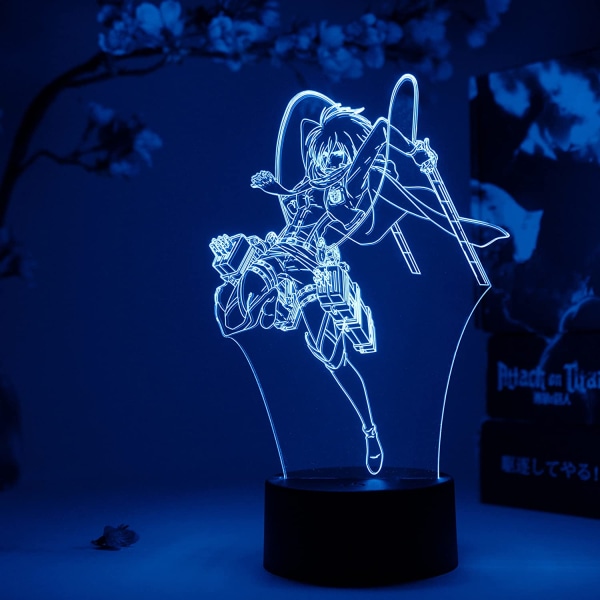 Mikasa Ackermann Action Otaku-lampa – Attack on Titan – Anime-lampafigur Nattlampa, 16 färger RGB LED – Fjärrkontroll, 3D Anime-rumsdekor Present till Otaku