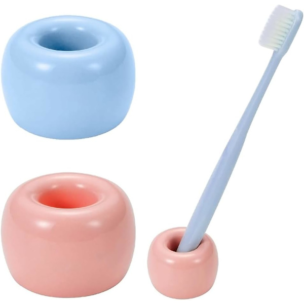 Mini Keramik Tandborsthållare Stativ för Badrum Toalettbänk, Handgjord Par Tandborsthuvudhållare, Rakapparatshållare och Kontor Pennhållare, Pi Pink blue