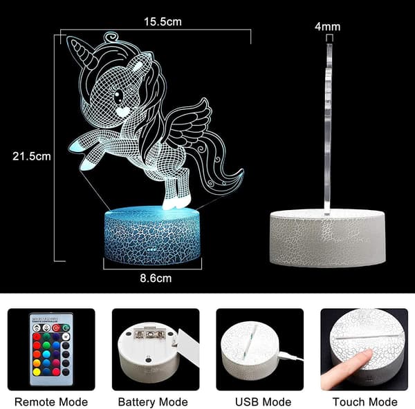 3D Natlampe til Gamer, 16 Farver, 4 Farveskift