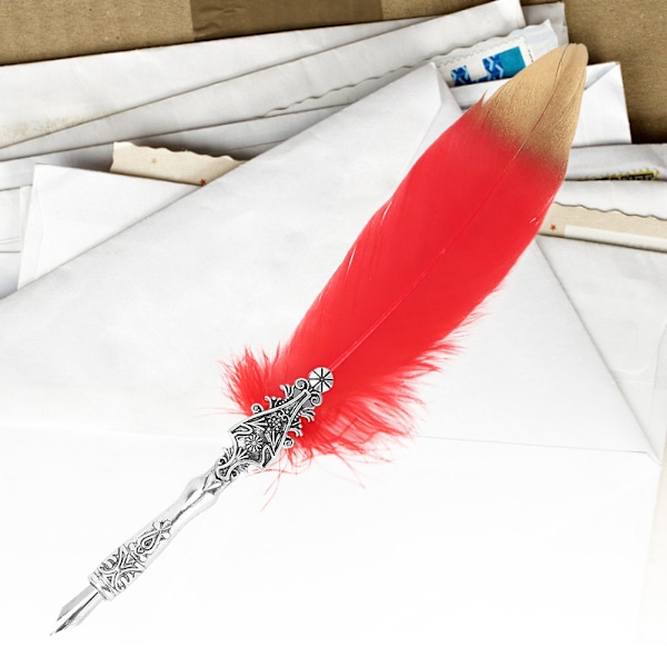 Europæisk Retro Fjer Dip Pen Legering Nibs Kalligrafi Skrivepen Gave (Rød)